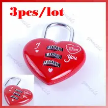 3 unids/lote Lindo Mini 3 Dígitos Código de Bloqueo de la Maleta Del Equipaje Del Candado En Forma de Corazón Rojo