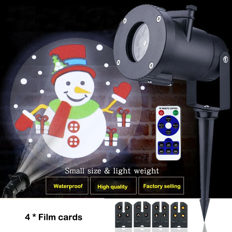 

Christmas cartoon LED light stage 4 film slides snowflake projector outdoor waterproof ip65 flashlight home party holiday lamps