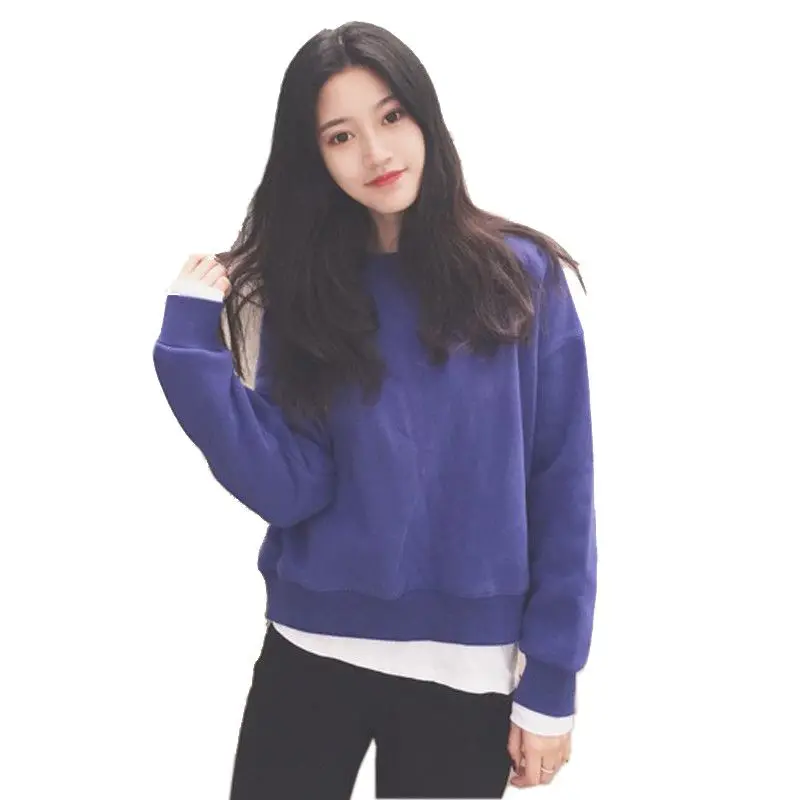 Women Fake Two-piece Sweatshirt Stitching Loose Round Neck Pullover Long Sleeve Casual Thin Section 2018 Tops Femalr Women Fake Two-piece Sweatshirt Stitching Loose Round Neck Pullover Long Sleeve Casual Thin Section 2018 Tops Femalr
