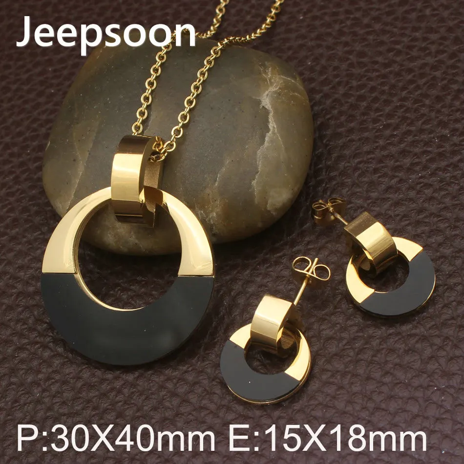 

2 Styles Gold color New Round Styles Stainless steel jewelry pendants and Earrings Set For Women Gift SEWFBGBI