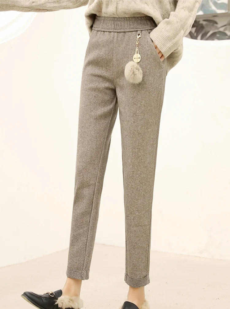 YASUGUOJI модные брюки до щиколотки с эластичной резинкой на талии зимние женские брюки повседневные корейские брюки с меховым шаром брюки палаццо