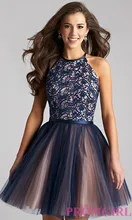 Navy Blau Schlüsselloch Zurück Homecoming Kleid Bördelndes Kurzes Abschlussball-kleider Gefaltetes Halter-Neck Cocktail Party Kleid