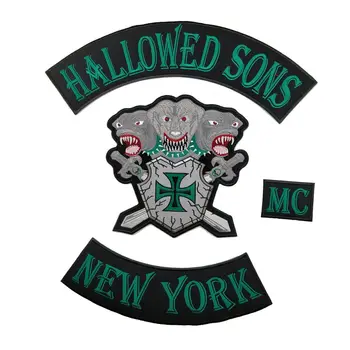 

HALLOWED SONS NEW YORK Embroidered Patches For Clothes Large Size Full Set Biker Vest Motorcycle Iron Patches For Clothing