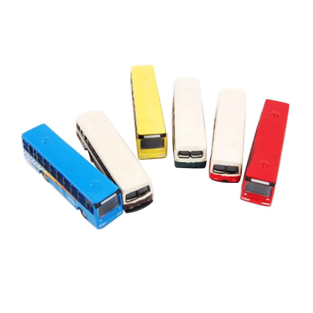 6pcs/Pack Diecast Model Bus Train Layout Railway Scenery N 1:160 - 1:200 Model Building Accessories