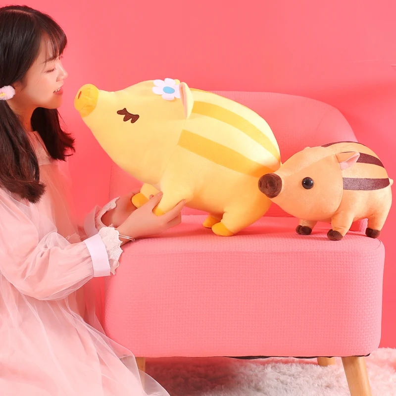 

40/60cm Cute Plush Wild Boar with Stripe Flower Toys Stuffed Animal Pig Plush Piggy Doll Kids Birthday Gift Children Doll