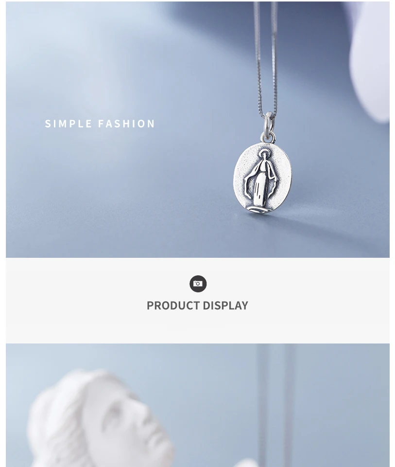 New Simple Vintage Carved Sterling Silver Virgin Mary Pendant Necklace Gifts For Women Men Religious Jewellery 925 Collar Bijoux (1)