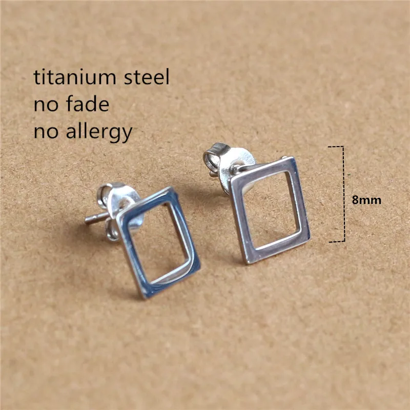 Titanium 316L Stainless Steel IP Planting Stud Earrings Brief Hollow Out Square 8mm No Fade Allergy Free Fashion Jewelry | Украшения и