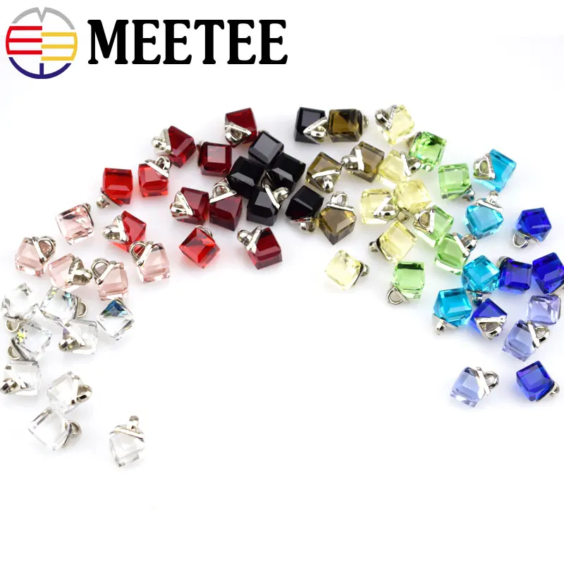 

MEETEE 10pcs High-grade Crystal Diamond Buckle Button Chiffon Silk Shirt Lining Unisex Rhinestone Square Glass C2-2