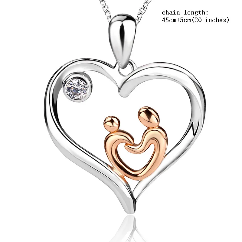 Стерлингового серебра 925 пробы кулон в форме сердца для мамы и ребенка цепочка ожерелье diy модные ювелирные изделия для подарка на День Матери - Окраска металла: JP22610-P-1