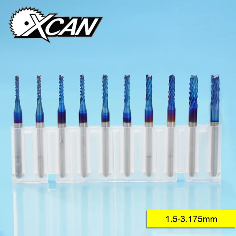 

XCAN 10pcs 3.175 Shank Blue Coated CNC End Mills Carbide Milling Cutter CNC Router Bits For Engraving Machine 1.5-3.175mm