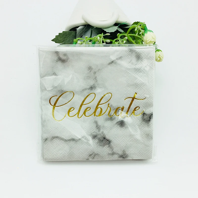 80pcs Marble Design Paper Napkins Foil Gold Celebrate Letter Party Decoration Dinner Serviette Children Day Wedding Napkin | Дом и сад