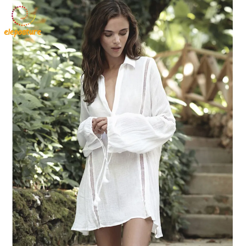 

Bikini Cover Up Hollow Crochet Swimsuit Cover Up Beach Dress Women 2018 New Cotton Shirt Ladies Bathing Suit Cover-Ups White Red