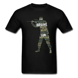 Lasting Шарм захватывающие Airsoft Для мужчин письмо Черный Спортивная Футболка характер Дизайн группы Колледж Мода футболка