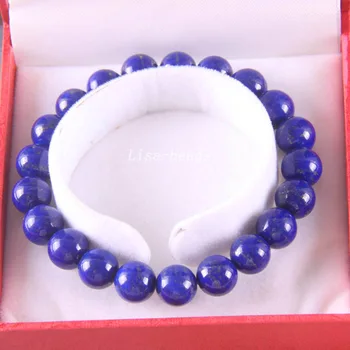 

Free Shipping Fine Jewelry Stretch Blue 10MM Round Beads 100% Natural AA Genuine Lapis Lazuli Bracelet 8" with Box 1Pcs J024