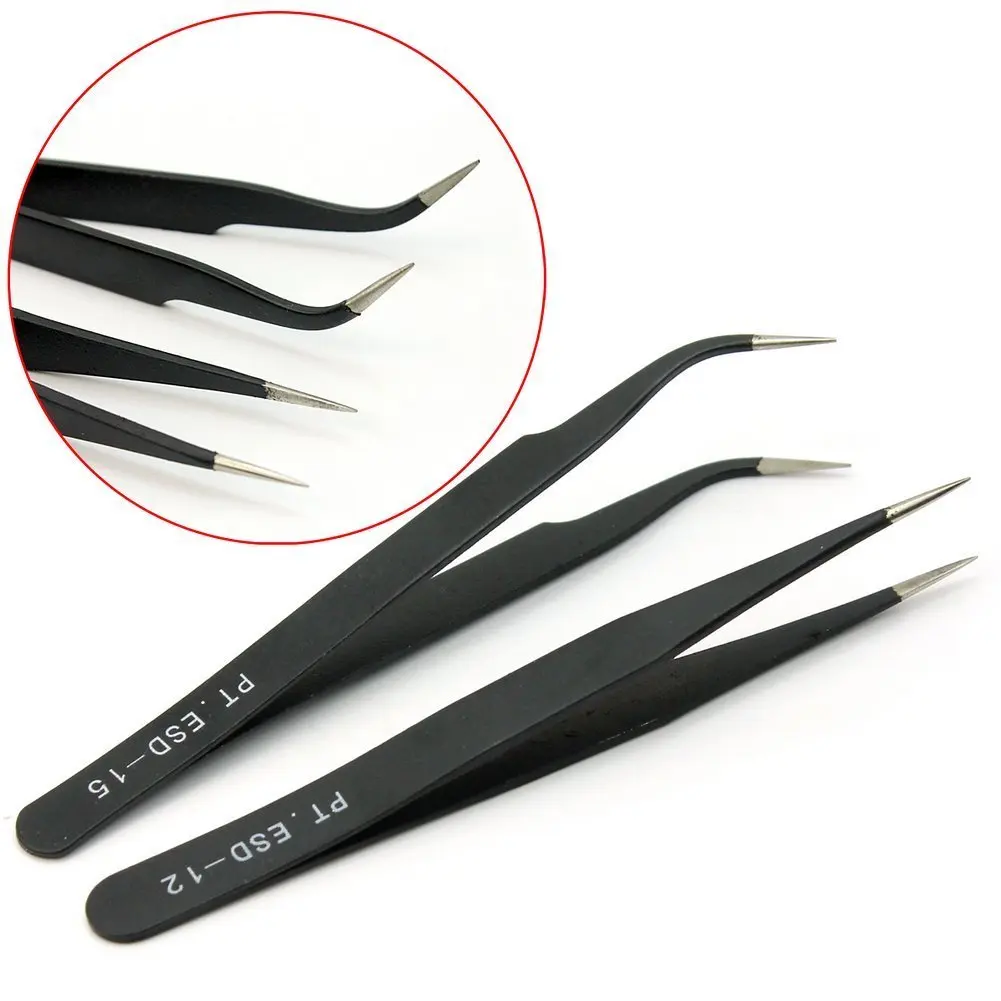 Nail Art Rhinestones Eyelashes Extension Straight & Curved Tweezers Tool Se