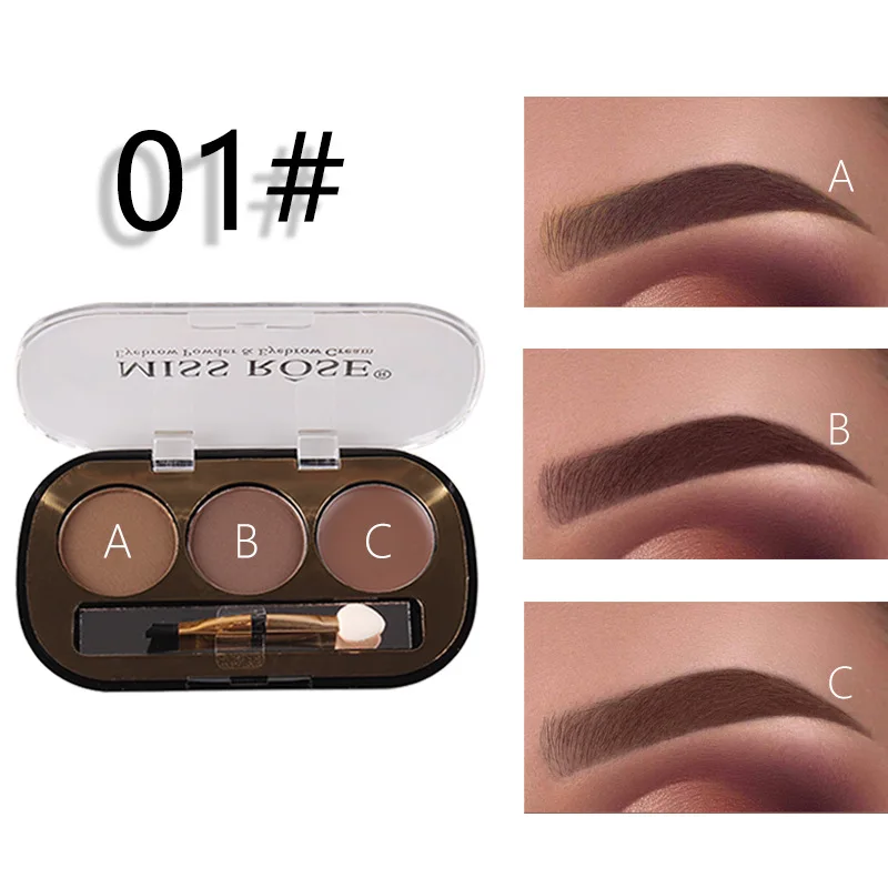 2 Colors Eyebrow Powders+1 Color Eyebrow Cream+1pcs Double-headed Eyebrow Brush Waterproof Natural Brown Eyebrow Enhancer - Color: 01