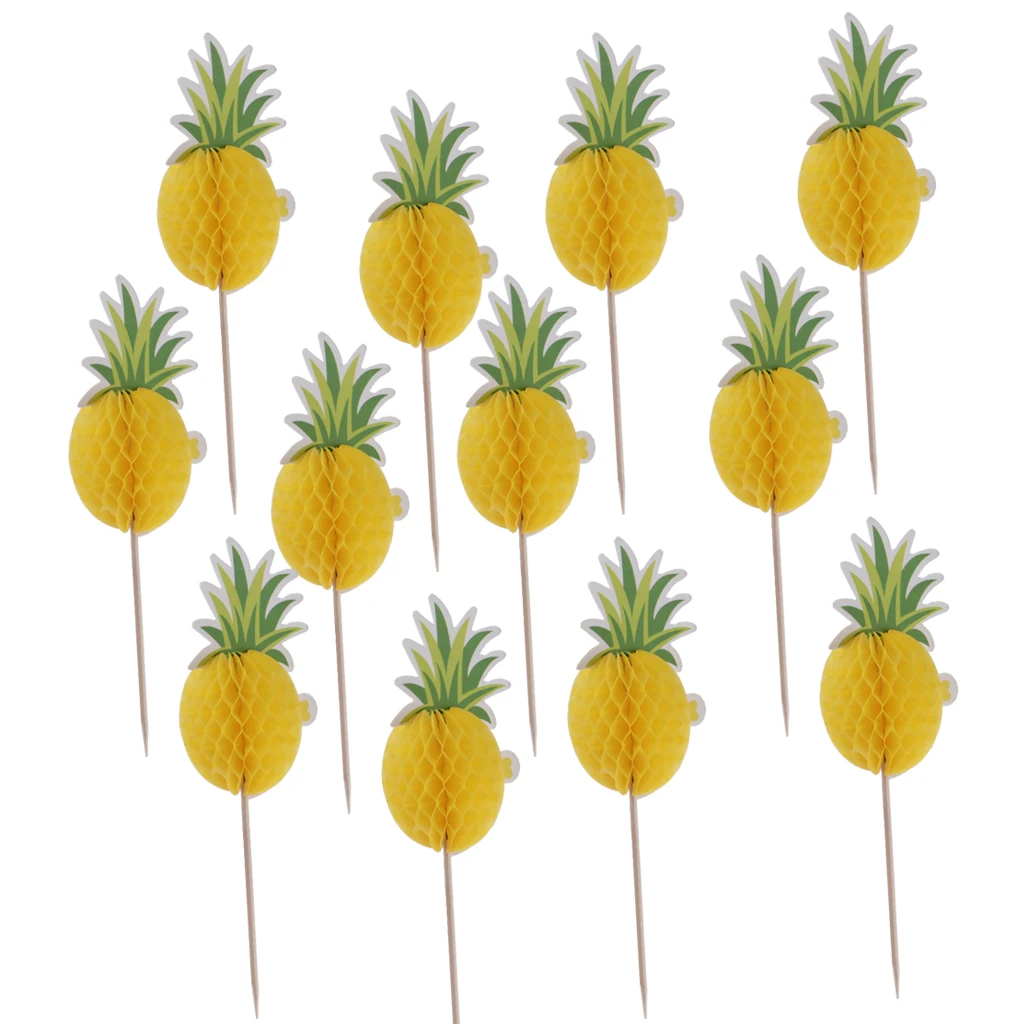 12pcs Pineapple Cupcake Cake Toppers Luau Cake Decoration for Wedding Birthday Christmas Baby Shower Supplies