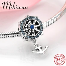 Мода 925 стерлингового серебра Лодка Якорь Синий Кристалл CZ тонкие Подвески бисера Ювелирных изделий Подходит Pandora талисманы браслет
