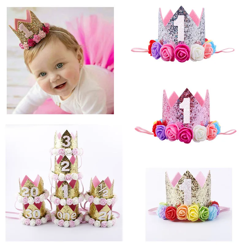 Милая головная повязка для маленьких девочек в цветочек с короной; детские подарки; головной убор для дня рождения; праздничный головной убор для свадьбы; Детский головной убор