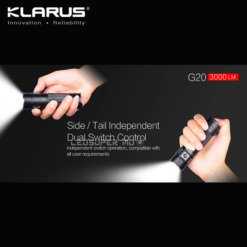  Original KLARUS G20 XHP70 N4 LED 3000 Lumens Flashlight Dual-Switch Mini Search Light with 26650 Ba - 32720788672