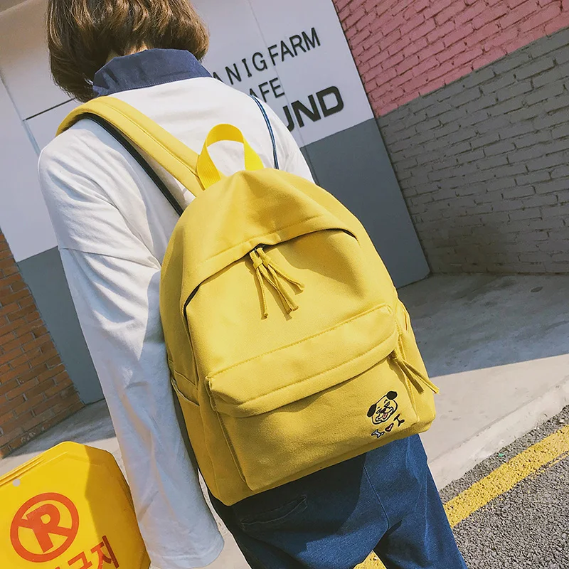 Women Backpack Schoolbag Canvas Cute Dog Embroidery Cotton Fabric Backpack Female Vintage Notebook Backpack For Girls School Bag (4)