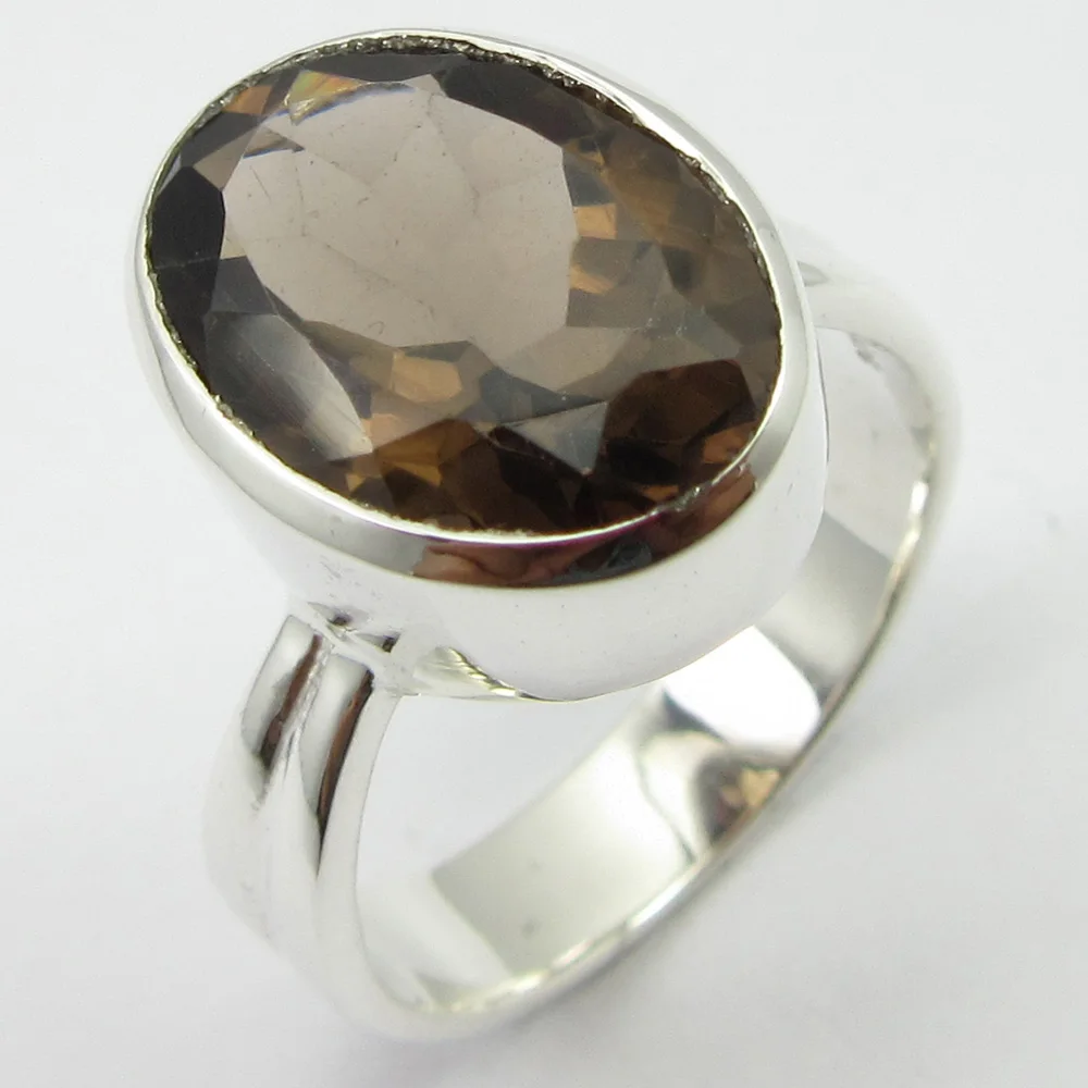 

Gem Stone New Jewellery Pure Silver Smoky Quartzs Finger Ring Sz 7 Unique Designed