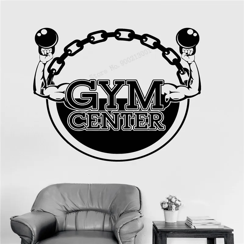 

Wall Decoration Gym Center Sports Room Wall Sticker Removeable Mural Fitness Bodybuliding Poster Motivation Decal LY320