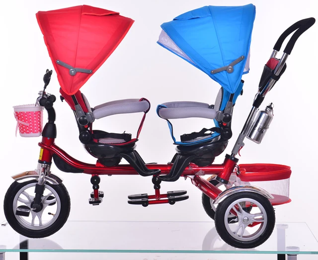 child tricycle twins baby bicycle double seats 360 degree swivel Inflatable Rubber Wheels Dual