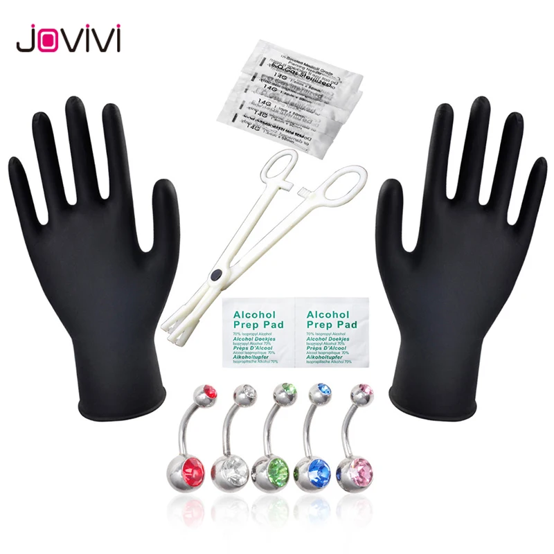 JOVIVI 15x PRO 14 г набор для пирсинга тела игла пупка Кристалл кольцо Forcep наборы инструмент пирсинг иглы для украшения тела