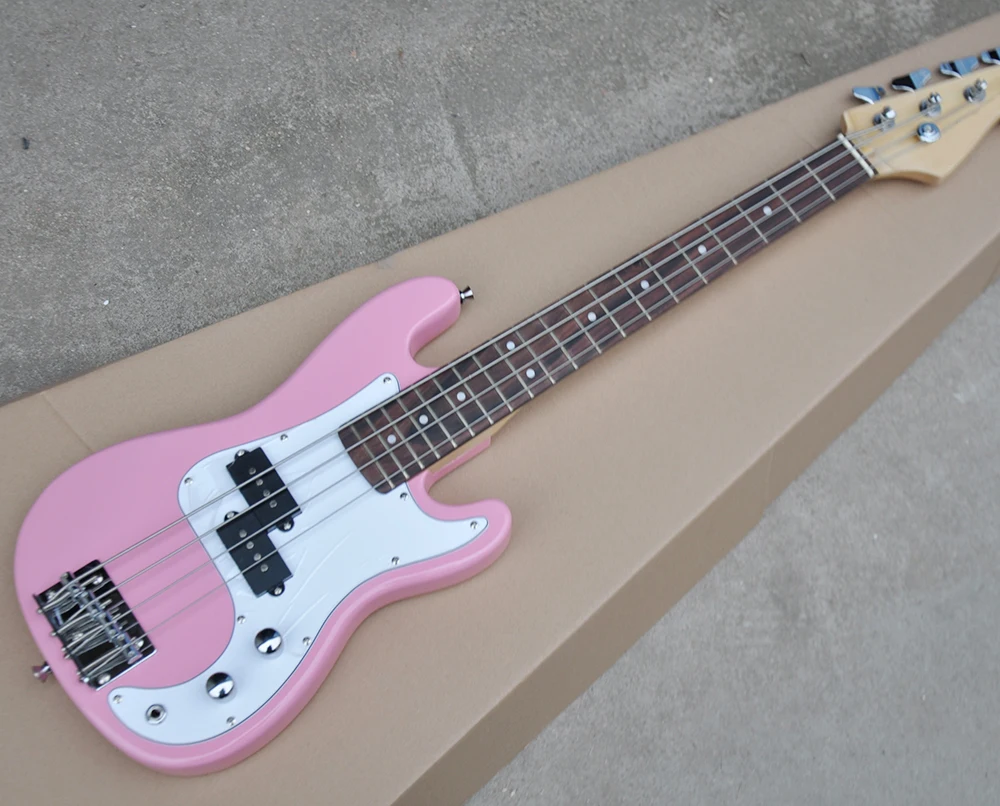 

4 Strings Metallic Blue/Pink Children Electric Bass Guitar with White Pickguard,Rosewood Fretboard,offering customized services