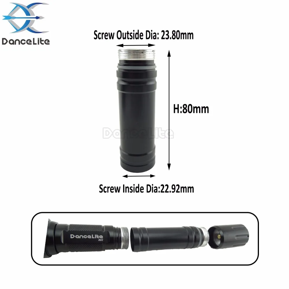 

1PC NEW Flashlight Extension Tube 18650 Torch Aluminum Alloy Body Pipe For 802 Flashlight (23.80mmx22.92mmx80mm) (OEM Service)