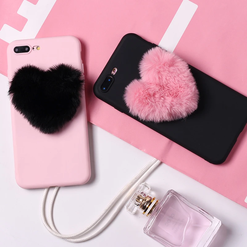 For iPhone 6S 5 5S SE 8 8Plus X 7 7Plus XS Max Samsung S7 S8 S9 Edge Plus Fluffy Fur Heart Pom Pom Soft Candy Matte Phone Case For iPhone 6S 5 5S SE 8 8Plus X 7 7Plus XS Max Samsung S7 S8 S9 Edge Plus Fluffy Fur Heart Pom Pom Soft Candy Matte Phone Case