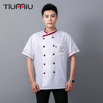 

2019 New Arrival Men Women Chef Restaurant Uniform Short Sleeves Waitress White Shirt Double Breasted Restaurant Chef Jacket
