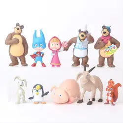 10 шт./компл. Маша и друзья кролик, белка Пингвин козья Свинья ПВХ модельные Фигурки игрушки для детей