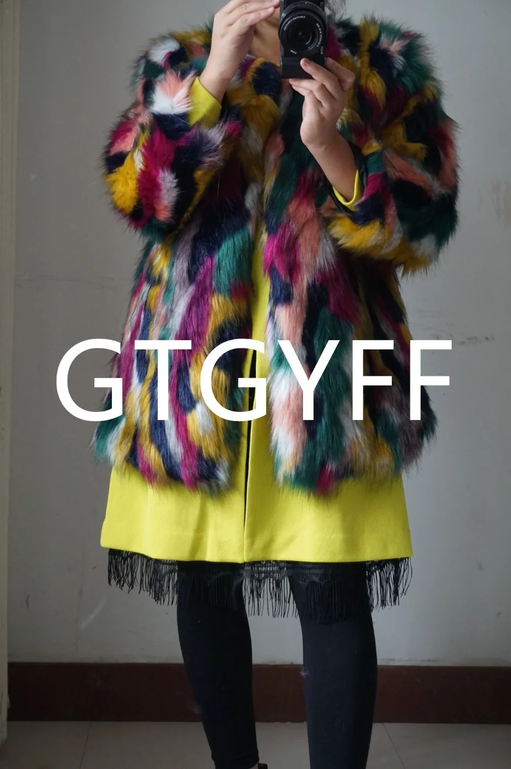 GTGYFF medium long design multicolor women's warm garment holiday boho women fake faux fur jacket coat S-XXXL woman outerwear