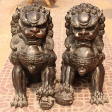 Zhaomerui24++ 2" Китайский Бронзовый Гардиан Foo Фу Собака Талисман Дверь Лев Малыш Мяч Пара Статуя