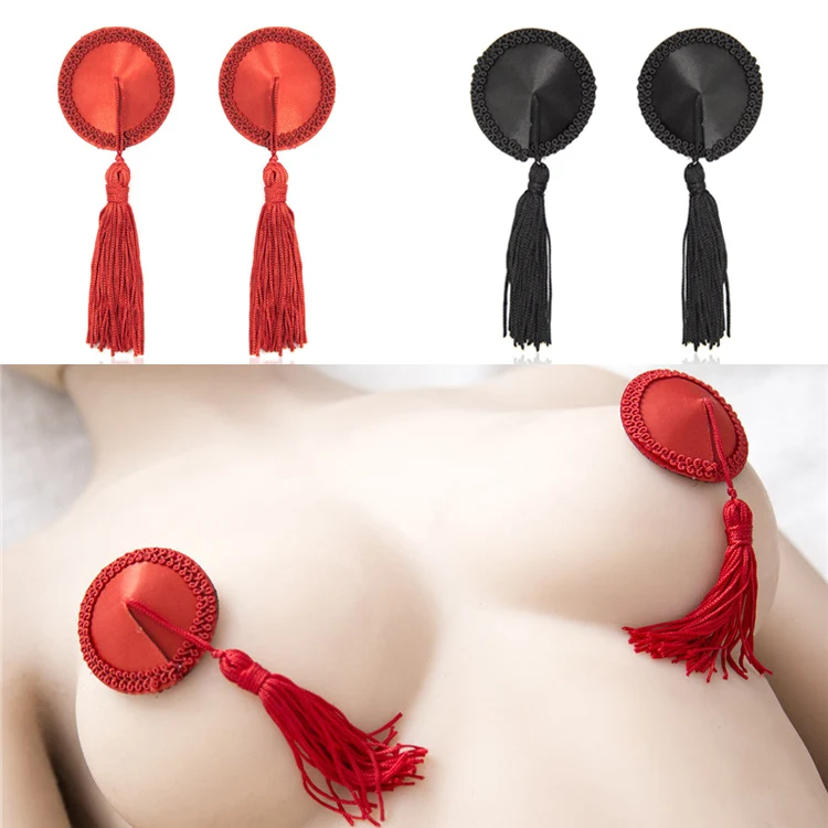 

Body jewelry nipple ring Round tassel nipple stickers Woman sexy breast fashion jewelry red black nipple cover