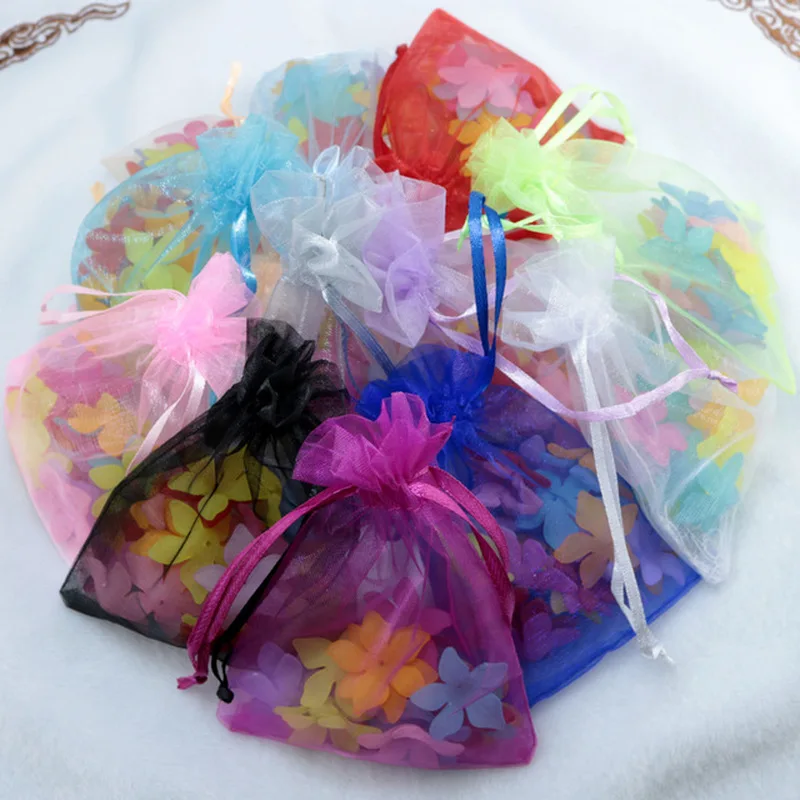 Pretty 11x16cm 100 Pcs/lot Organza Jewelry Bags Cute Drawstring Gift Bag Wedding Use Sachet