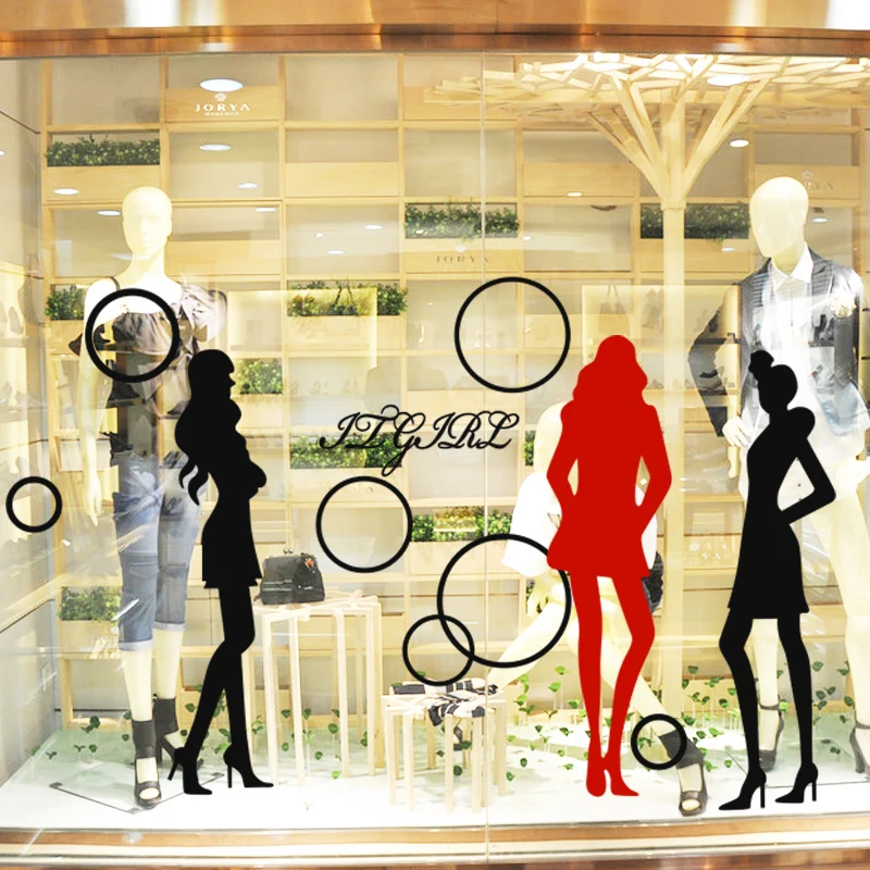 

DCTAL Clothing Store Decal Sexy Lady Girls Glass Wall Poster Decoration Clothing Store Decal Cloakroom Showcase Decor Sticker