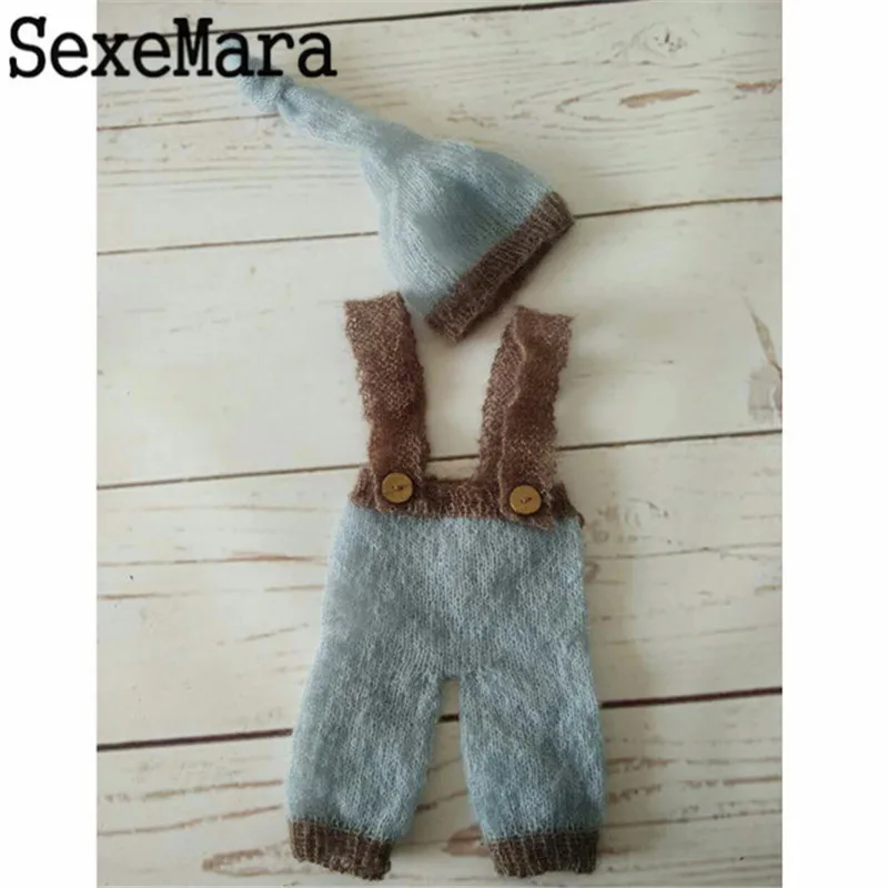 

Baby Photo Props Baby Knitted Soft Mohair Hat Cap And Trousers Costume Newborn Photography Props mohair Bear hat and mohair pant