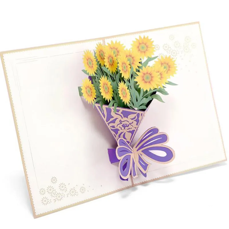  3D Flower Bouquet Paper Pop Up Card With Blank Envelope Invitations Greeting Cards Thank You Invita - 32999745508