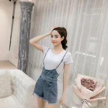 Летние тонкие спагетти ремень джинсовые комбинезоны, Шорты Джинсы для Для женщин Высокая Талия Короткие джинсы с поясом Джинсовые укороченные брюки