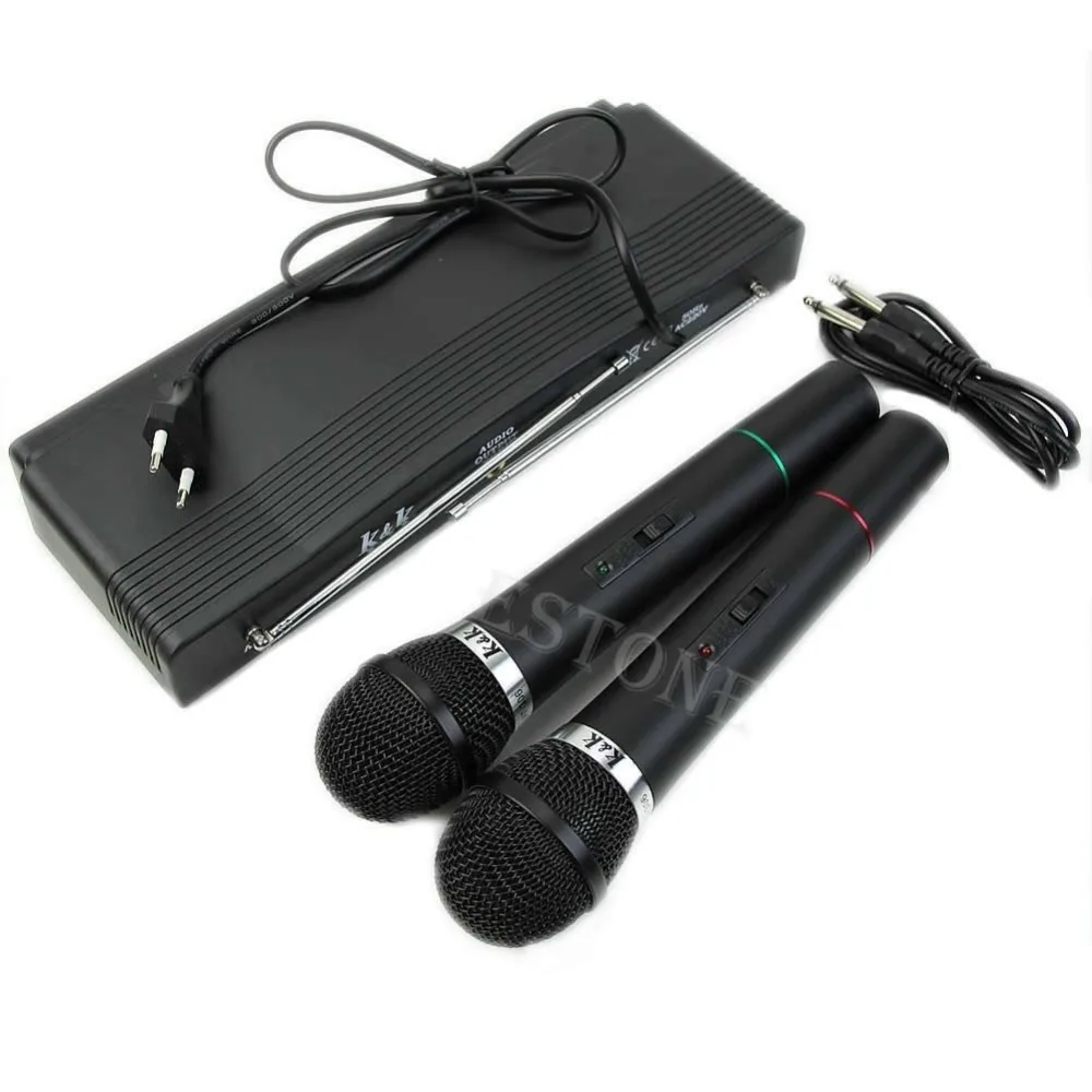 

OOTDTY Dual 2 Mics Handheld Wireless Cordless Microphone System Professional Receiver