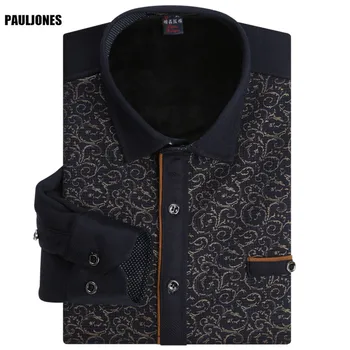 

PaulJones ZZxxxx Men Long Sleeve Vintage Patchwork Shirt Print Slim fit Business Dress Winter Warm Thick Plaid Thermal Shirts