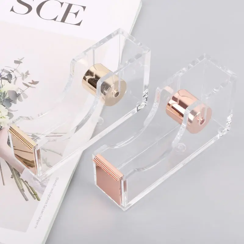 

Luxury Clear Acrylic Ribbon Adhesive Band Washi Tape Dispenser Cutter Desktop Stationery 2 Colors