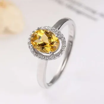 

gem fine jewelry factory wholesale white yellow gold 925 sterling silver oval natural yellow crystal citrine ring for women