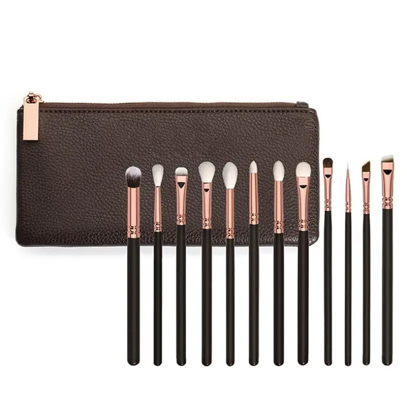 

New Arrivals 12 pcs Rose Gold Makeup Brush Complete Eye Set Tools Powder Blending Brush pincel para base 2017 Anne