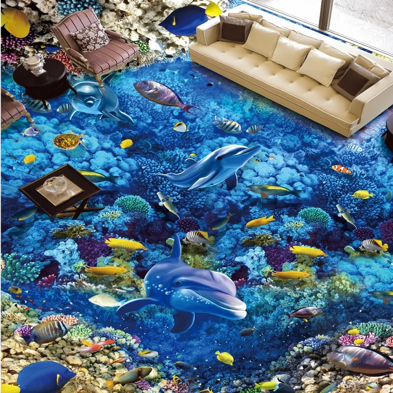 送料無料ブルー海の世界の魚フローリング写真寝室ホームレストラン水族館床壁紙壁画 Wallpaper Mural Floor Wallpaperwallpaper World Aliexpress