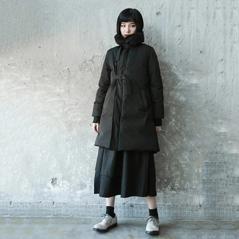2018 Hiver xitao De Longues Femelle Col Couleur Plein Bandage Nouvelles Manteau Manches Mode Parka Femmes Corée Roulé Solide Black Lyh2380 0r0AYqw