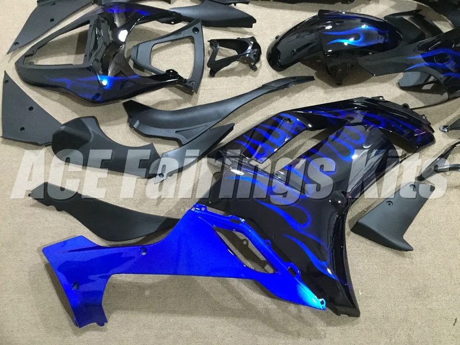 Abs Обтекатели комплект подходит для kawasaki Ninja ZX6R 636 2007 2008 07 08 6R ZX-6R 600CC Кузов Набор изготовленный на заказ пламя синий